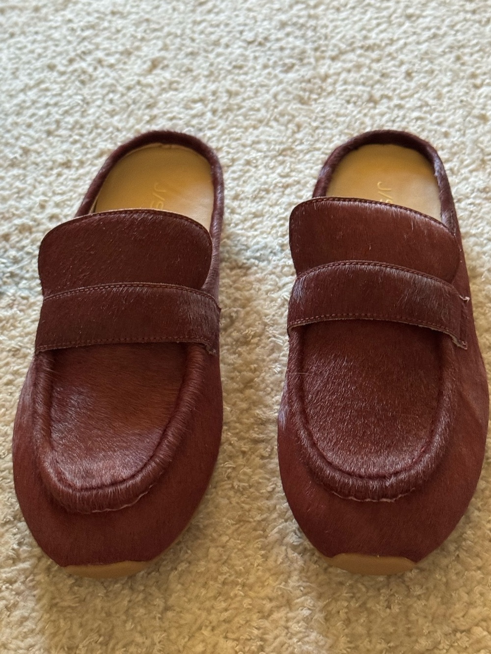 NEW J Slides Paula Geniune Calf Hair Mules in Burgundy - Picture 6 of 10